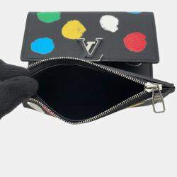 Pre Owned Louis Vuitton Infinity Dot Capucines Noir Multicolor Taurillon Leather Compact Wallet 