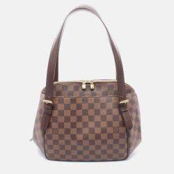 Pre Owned Louis Vuitton Belem Mm Shoulder Bag Damier Canvas Leather Ebene