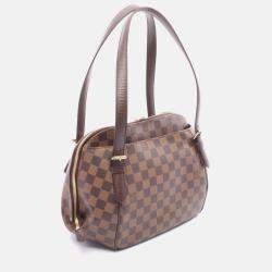 Pre Owned Louis Vuitton Belem Mm Shoulder Bag Damier Canvas Leather Ebene