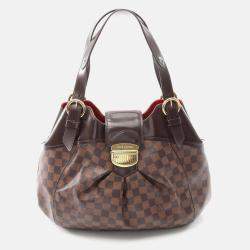 Pre Owned Louis Vuitton Sistina Gm Handbag Damier Canvas Leather Ebene