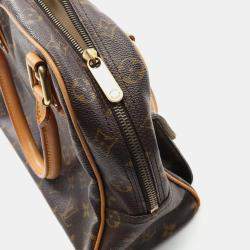 Pre Owned Louis Vuitton Manhattan Pm Handbag Monogram Canvas Leather Brown