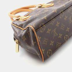 Pre Owned Louis Vuitton Manhattan Pm Handbag Monogram Canvas Leather Brown