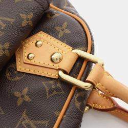 Pre Owned Louis Vuitton Manhattan Pm Handbag Monogram Canvas Leather Brown