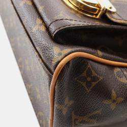 Pre Owned Louis Vuitton Manhattan Pm Handbag Monogram Canvas Leather Brown