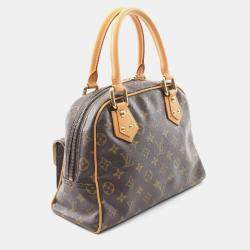 Pre Owned Louis Vuitton Manhattan Pm Handbag Monogram Canvas Leather Brown