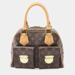 Pre Owned Louis Vuitton Manhattan Pm Handbag Monogram Canvas Leather Brown