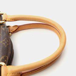 Pre Owned Louis Vuitton Manhattan Pm Handbag Monogram Canvas Leather Brown