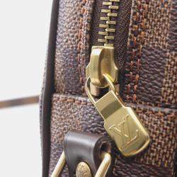 Pre Owned Louis Vuitton Danube Shoulder Bag Damier Canvas Leather Ebene