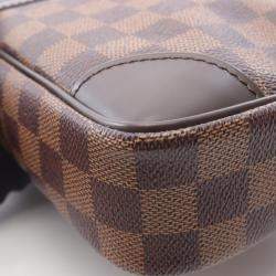 Pre Owned Louis Vuitton Danube Shoulder Bag Damier Canvas Leather Ebene