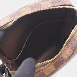 Pre Owned Louis Vuitton Danube Shoulder Bag Damier Canvas Leather Ebene