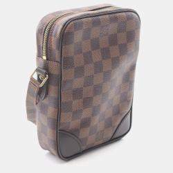 Pre Owned Louis Vuitton Danube Shoulder Bag Damier Canvas Leather Ebene