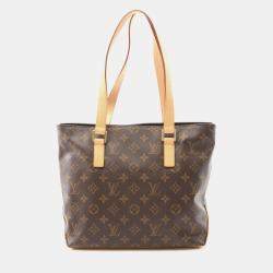 Pre Owned Louis Vuitton Cabas Piano Shoulder Bag Monogram Canvas Leather Brown