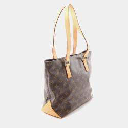 Pre Owned Louis Vuitton Cabas Piano Shoulder Bag Monogram Canvas Leather Brown