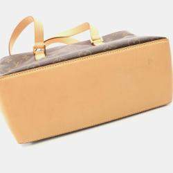 Pre Owned Louis Vuitton Cabas Piano Shoulder Bag Monogram Canvas Leather Brown