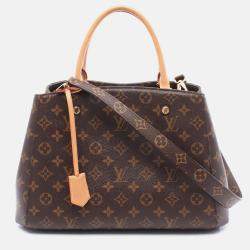 Pre Owned Louis Vuitton Montaigne MM Brown Monogram Canvas Leather Shoulder Bag