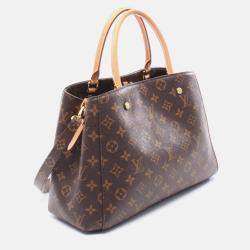 Pre Owned Louis Vuitton Montaigne MM Brown Monogram Canvas Leather Shoulder Bag