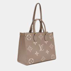 Pre Owned Louis Vuitton On the Go MM Tourterelle Creme Monogram Empreinte Leather Tote Bag