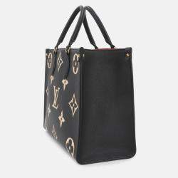 Pre Owned Louis Vuitton On the Go MM Beige, Black Monogram Empreinte Leather Tote Bag