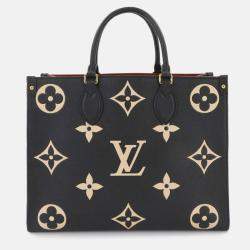 Pre Owned Louis Vuitton On the Go MM Beige, Black Monogram Empreinte Leather Tote Bag