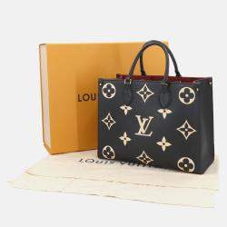 Pre Owned Louis Vuitton On the Go MM Beige, Black Monogram Empreinte Leather Tote Bag