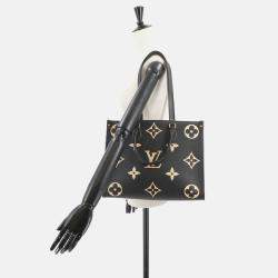 Pre Owned Louis Vuitton On the Go MM Beige, Black Monogram Empreinte Leather Tote Bag