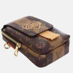 Pre Owned Louis Vuitton Brown Nigo Monogram Reverse Double Phone Pouch