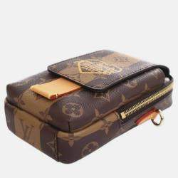 Pre Owned Louis Vuitton Brown Nigo Monogram Reverse Double Phone Pouch