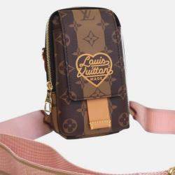 Pre Owned Louis Vuitton Brown Nigo Monogram Reverse Double Phone Pouch