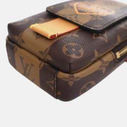 Pre Owned Louis Vuitton Brown Nigo Monogram Reverse Double Phone Pouch