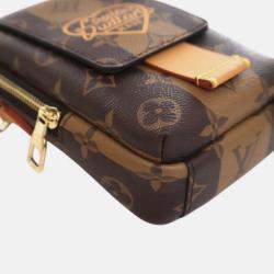 Pre Owned Louis Vuitton Brown Nigo Monogram Reverse Double Phone Pouch