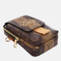Pre Owned Louis Vuitton Brown Nigo Monogram Reverse Double Phone Pouch