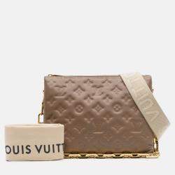 Pre Owned Louis Vuitton Brown Monogram Embossed Puffy Lambskin Coussin PM