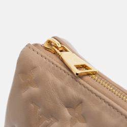 Pre Owned Louis Vuitton Brown Monogram Embossed Puffy Lambskin Coussin PM