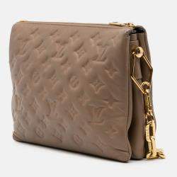 Pre Owned Louis Vuitton Brown Monogram Embossed Puffy Lambskin Coussin PM