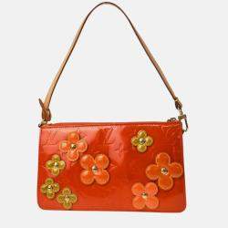 Pre Owned Louis Vuitton Lexington Orange Vernis Flower Patent Leather Shoulder Bag
