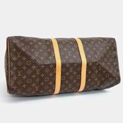 Pre Owned Louis Vuitton Bandouliere Keepall 55 Brown Monogram Coated Canvas Leather Handbag
