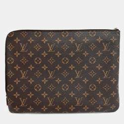 Pre Owned Louis Vuitton Monogram Etu Voyage MM Brown Coated Canvas Wallet