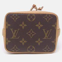 Pre Owned Louis Vuitton Nano Noe Monogram Brown Coated Canvas Bag