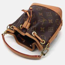 Pre Owned Louis Vuitton Nano Noe Monogram Brown Coated Canvas Bag