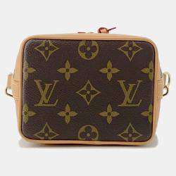 Pre Owned Louis Vuitton Nano Noe Azur Brown Monogram Canvas Shoulder Bag