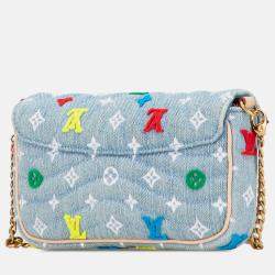 Pre Owned Louis Vuitton Blue Embroidered Monogram Denim New Wave Chain Pochette