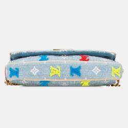 Pre Owned Louis Vuitton Blue Embroidered Monogram Denim New Wave Chain Pochette