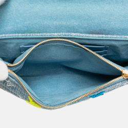 Pre Owned Louis Vuitton Blue Embroidered Monogram Denim New Wave Chain Pochette