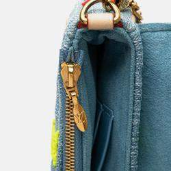 Pre Owned Louis Vuitton Blue Embroidered Monogram Denim New Wave Chain Pochette