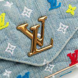 Pre Owned Louis Vuitton Blue Embroidered Monogram Denim New Wave Chain Pochette