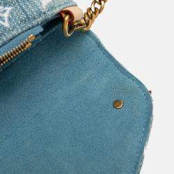 Pre Owned Louis Vuitton Blue Embroidered Monogram Denim New Wave Chain Pochette