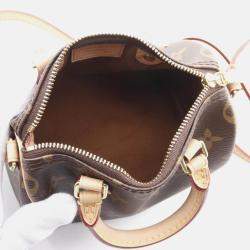 Pre Owned Louis Vuitton Nano Speedy Shoulder Bag Coated Canvas And Leather Monogram  Brown