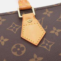 Pre Owned Louis Vuitton Sac Plat Tote Bag  Monogram Canvas Leather Brown