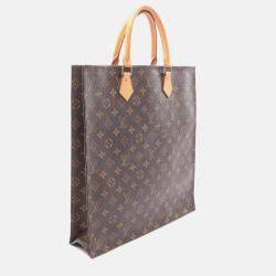 Pre Owned Louis Vuitton Sac Plat Tote Bag  Monogram Canvas Leather Brown