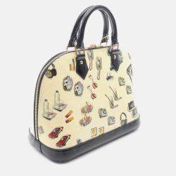 Pre Owned Louis Vuitton Alma Pm Sticker Animation Handbag  Vernis Leather White